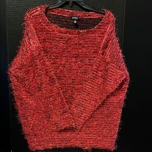 Jones New York Red and Black Crew Neck Sweater with Textured Knit